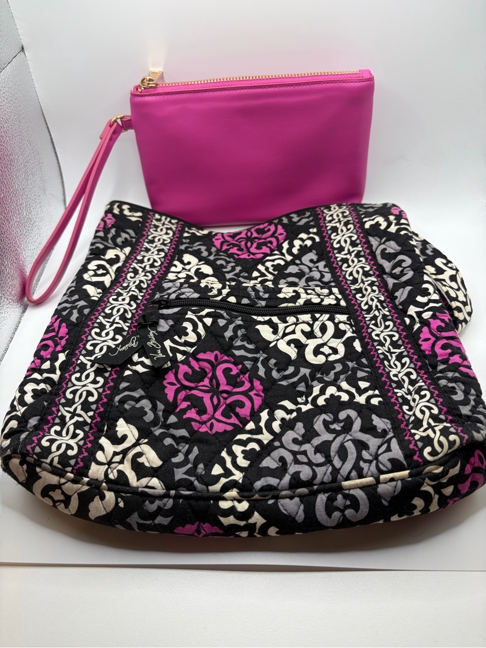 Vera Bradley Quilted Patterned Shoulder Bag/crossbody with Pink Wristlet